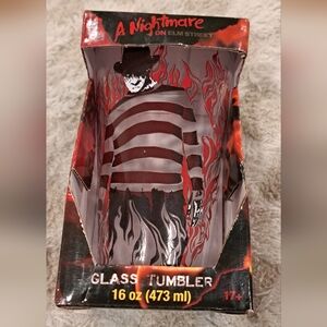 A Nightmare On Elm Street Freddy Krueger 16oz Glass Tumbler Halloween Horror NEW